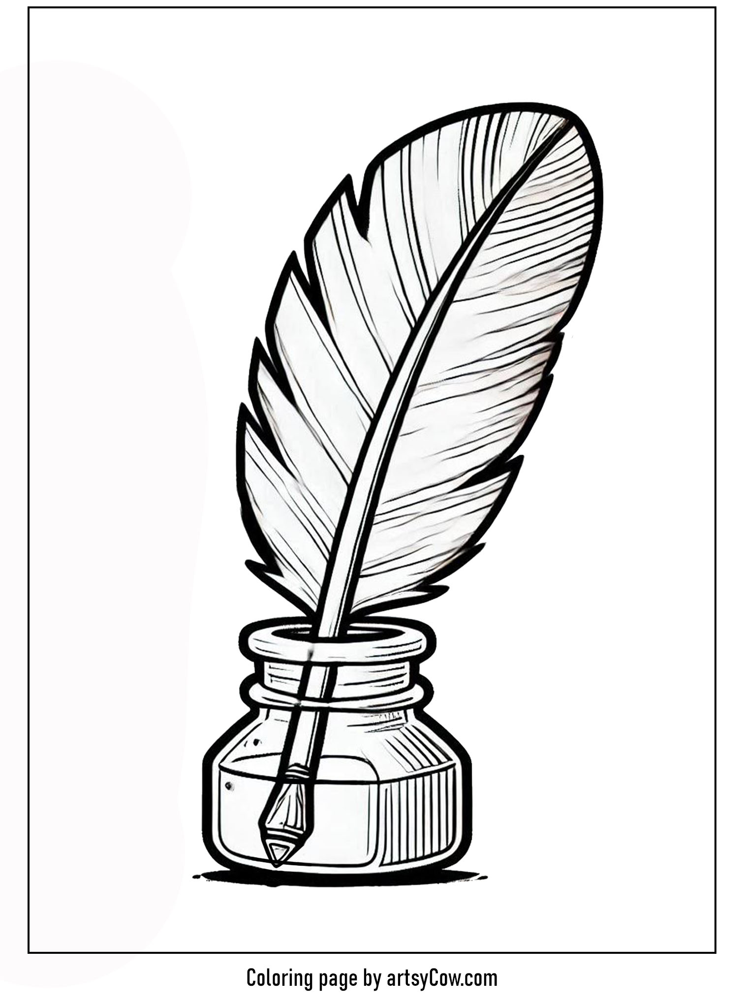 Presidents Day Coloring Pages featuring a historic quill in an ink pot, perfect for educational activities.